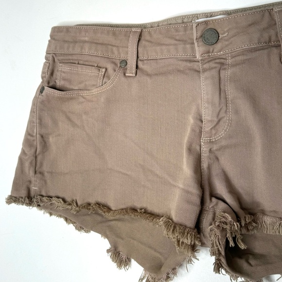 PAIGE Raw Hem Frayed Mid Rise Cutoff Shorts in Armadillo Tan Khaki Size 29 - Picture 3 of 9